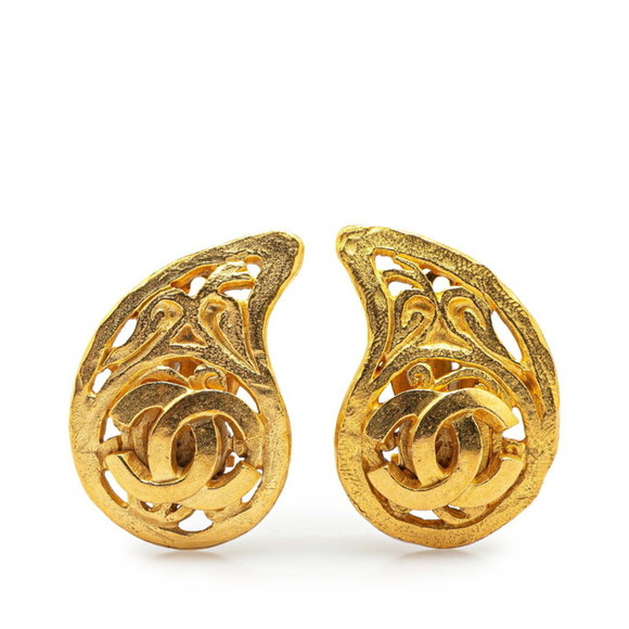 CHANEL Vintage Gold Logo Earrings - Picture 1 of 4